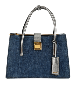 Pushlock Tote, Denim/Leather, Blue, 37, 2*